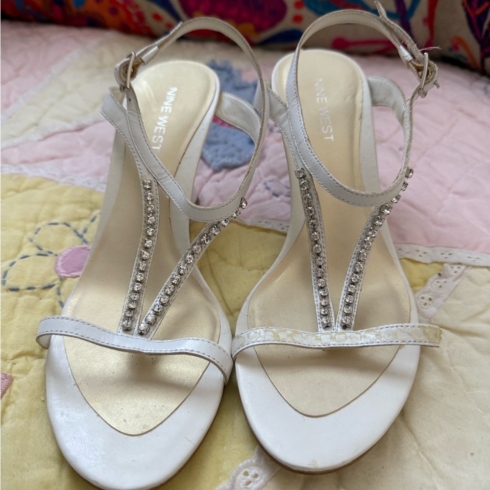 Nine West White Sandals with Sparkling Straps